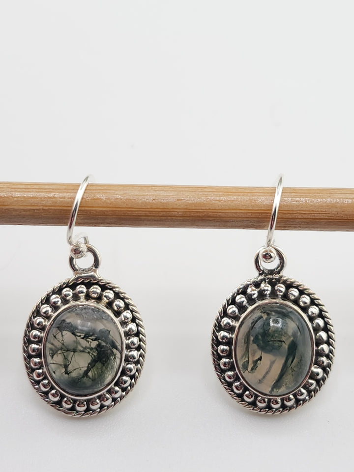 Moss Agate Oval Dangles Earrings