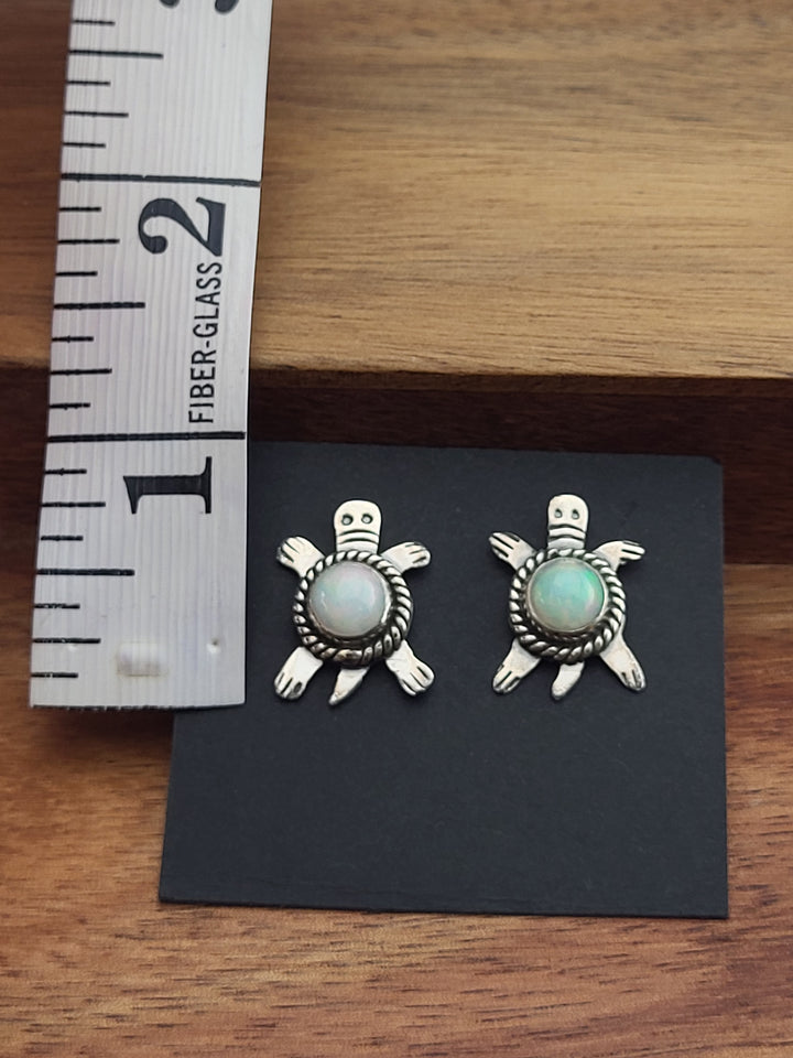 925 Sterling Silver Opal Turtle Postback Earrings