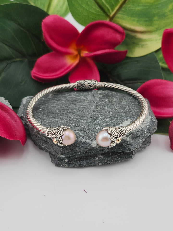 Pink Mauve Pearl & 18k Gold Accented Cuff