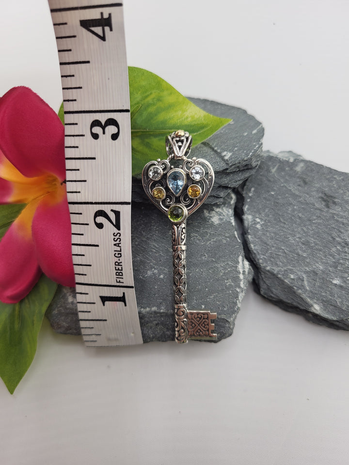 Bali Topaz, Peridot, Citrine, Abalone, & 18k Accented Key Pendant