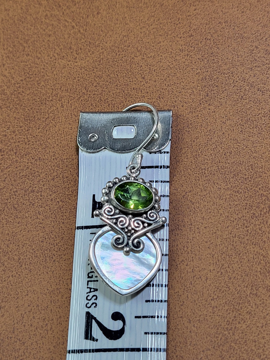 Natural Peridot and Mother of Pearl Dangles 925 Sterling Silver