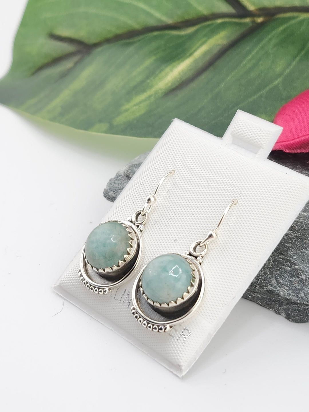 Amazonite Round Dangle Earrings