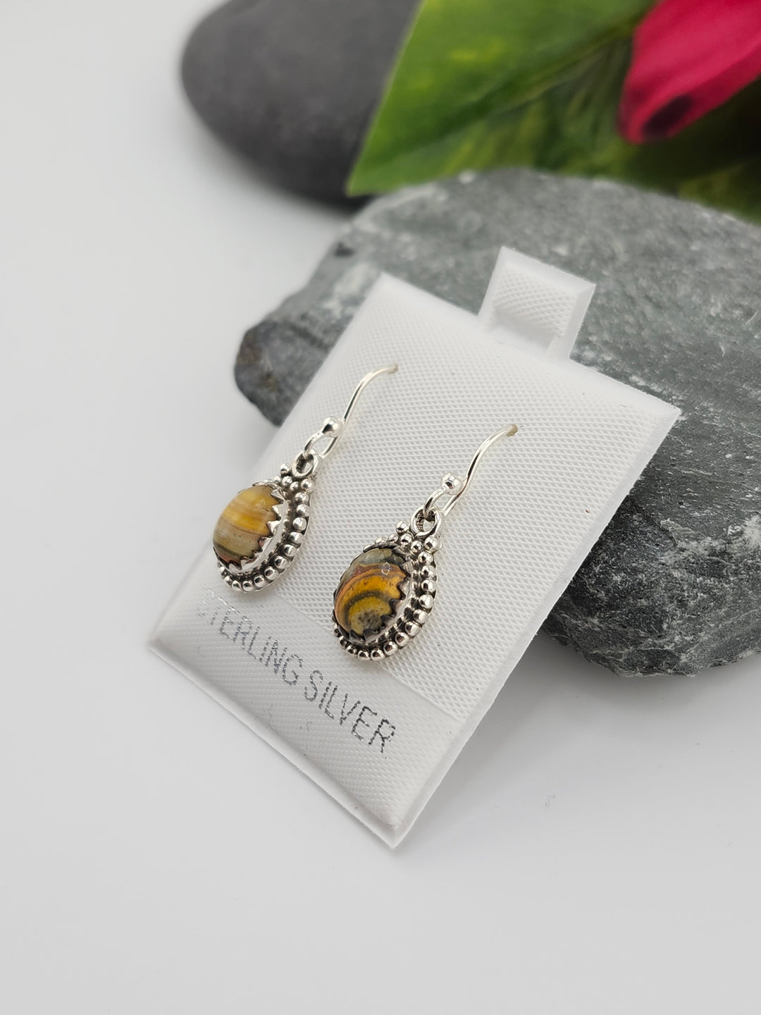 Bumblebee Jasper Oval Dangle Earrings