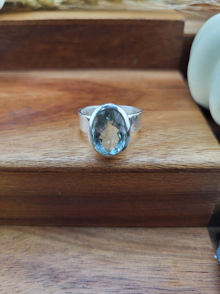 925 Sterling Silver Natural Aquamarine Ring Size 8