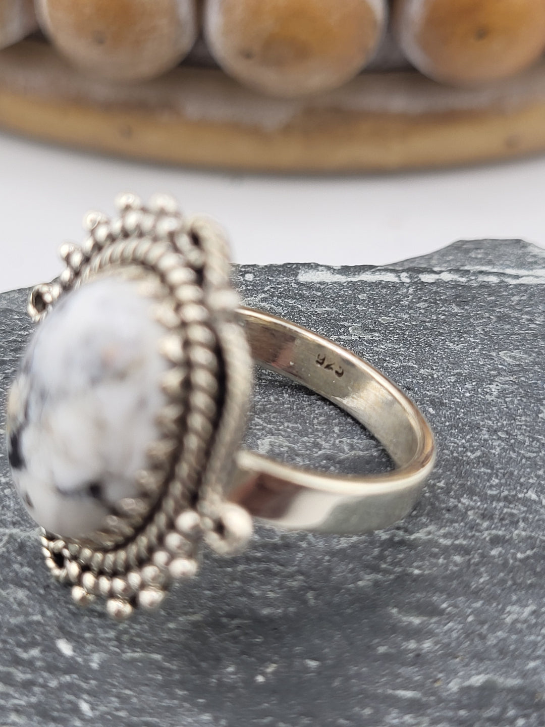 White Buffalo Oval Ring