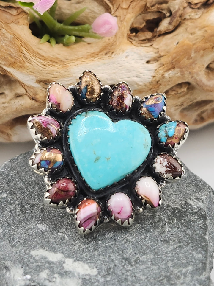 Turquoise Heart and Dhalia Ring