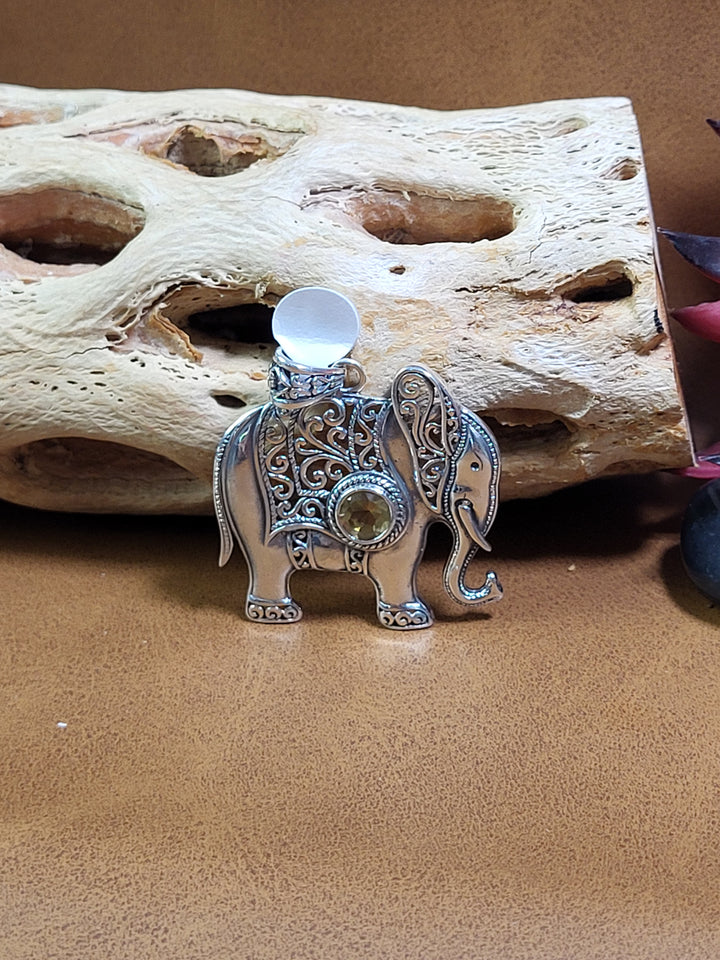 Natural Citrine Elephant Pendant 925 Sterling Silver