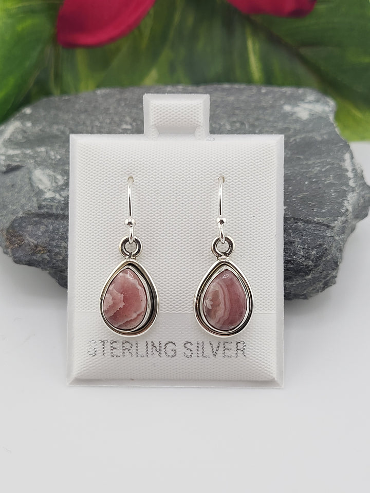 Rhodochrosite Teardrop Dangle Earrings