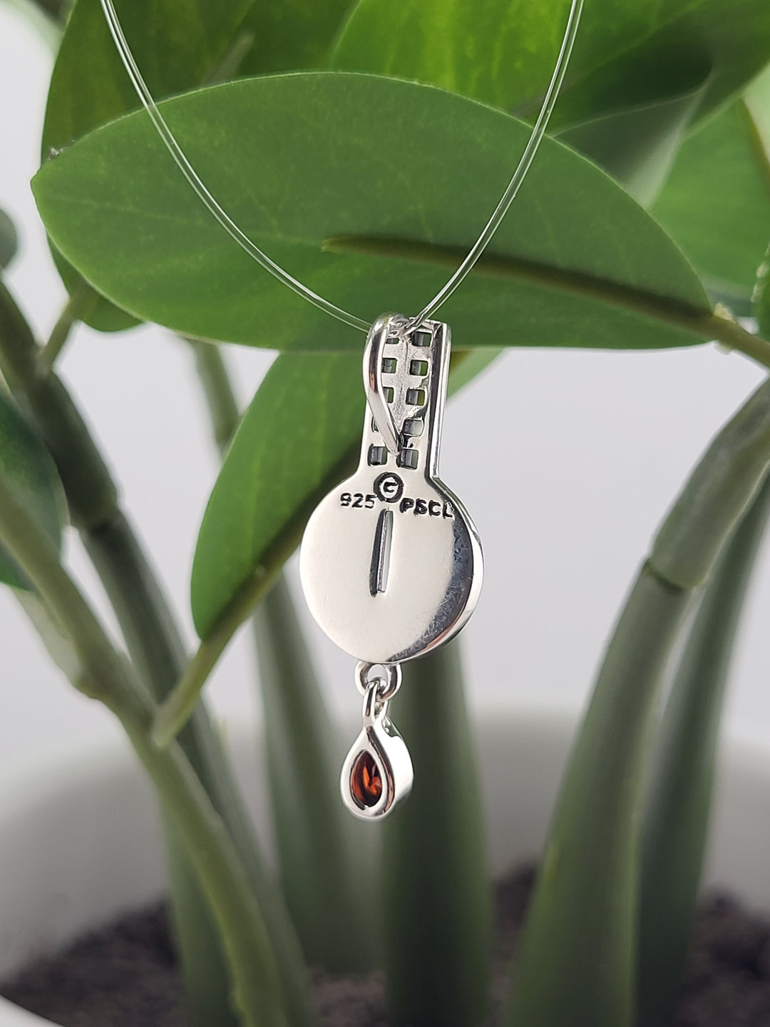 Silver Pendant with Garnet and Enamel - Designer Stamped - Peter Stone