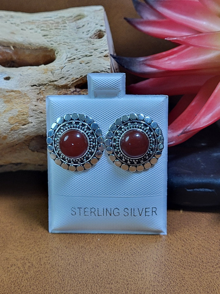 Natural Carnelian Studs 925 Sterling Silver