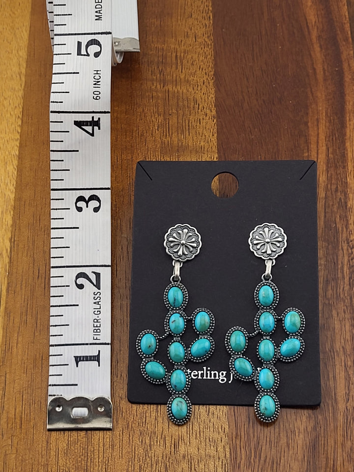 925 Sterling Silver southwest Turquoise Cactus Post Back Earrings