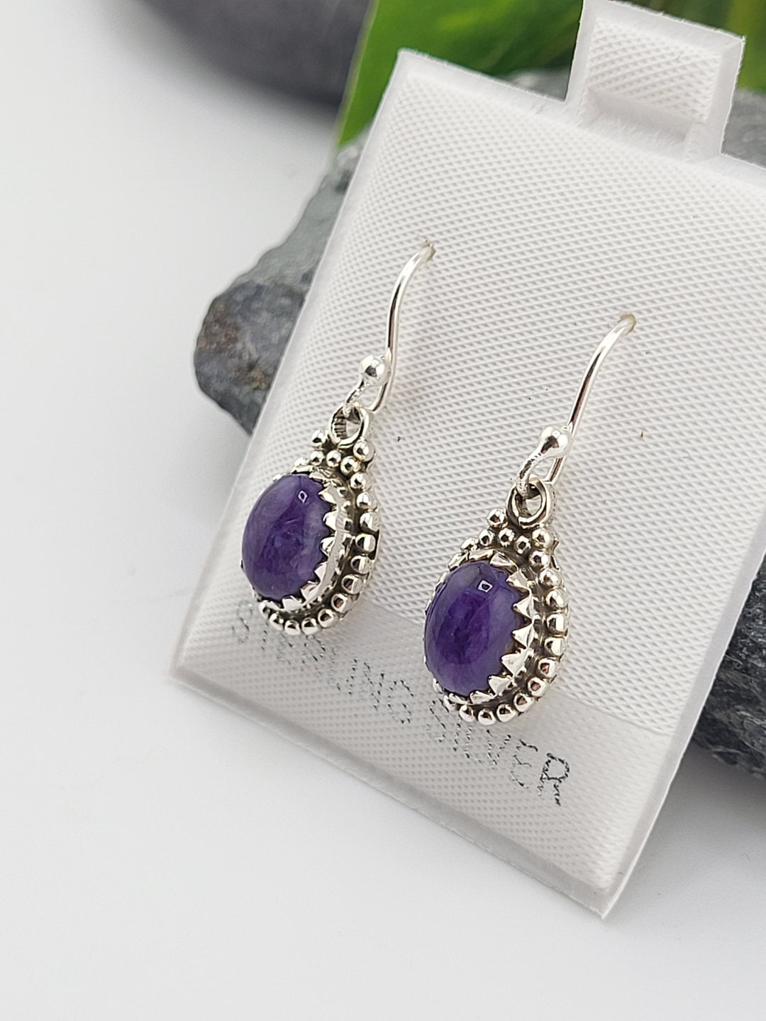 Charoite Oval Dangle Earrings