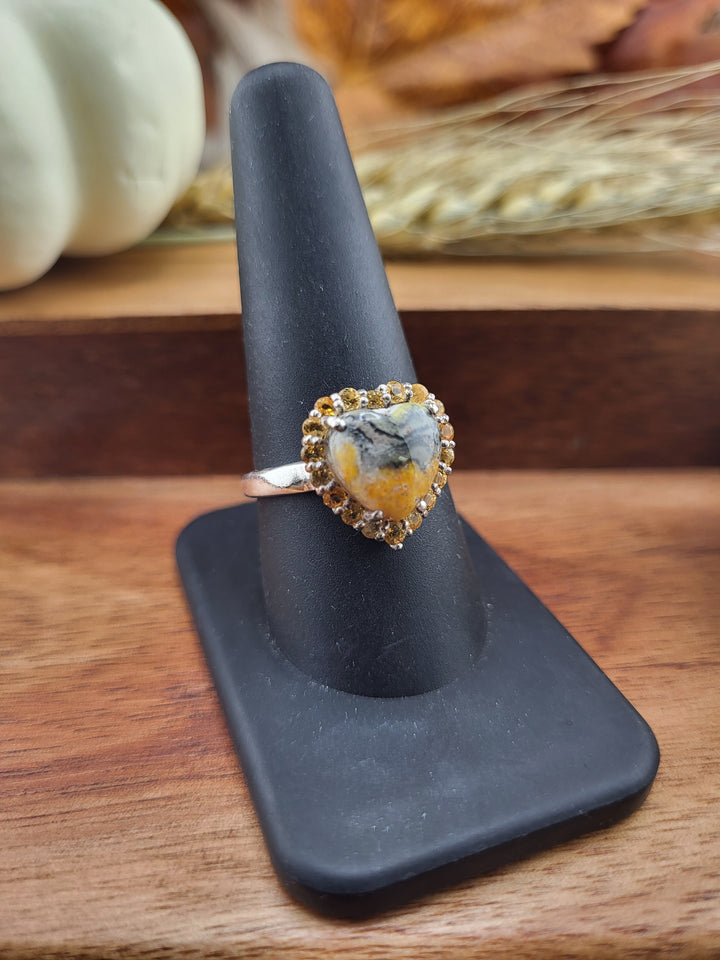 925 Sterling Silver Bumblebee Jasper w/Citrine Ring Size 9