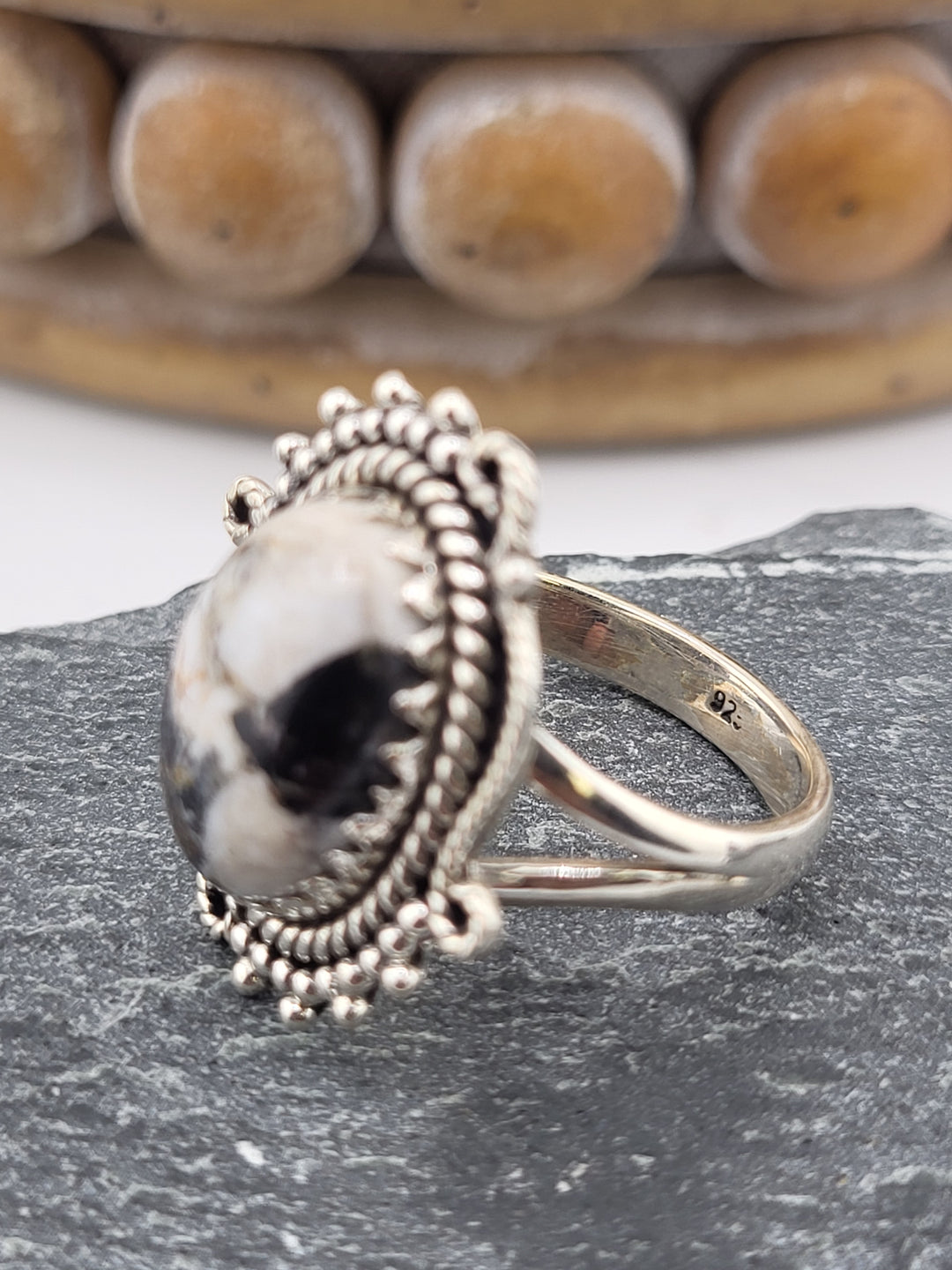 White Buffalo Oval Ring