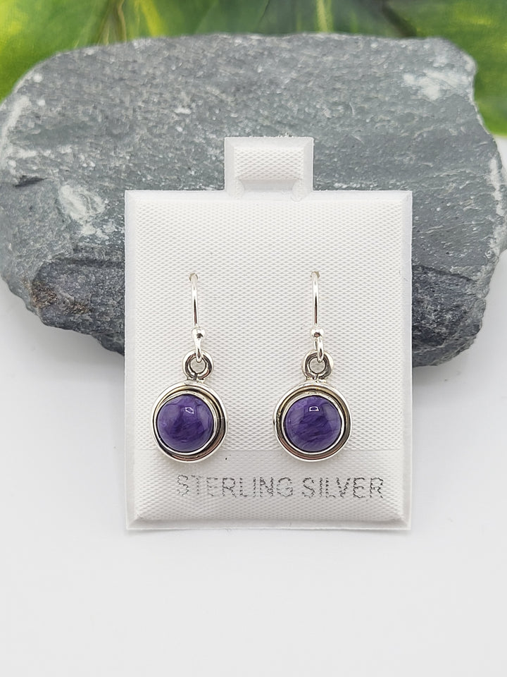 Charoite Round Dangle Earrings