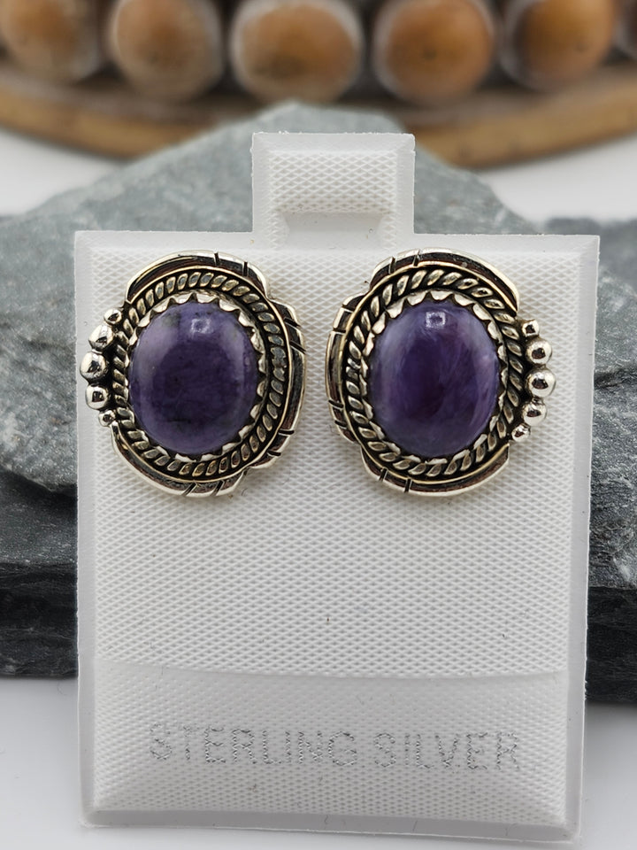 Charoite Post Back Earrings