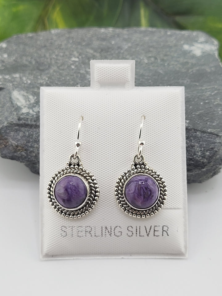 Charoite Round Dangle Earrings