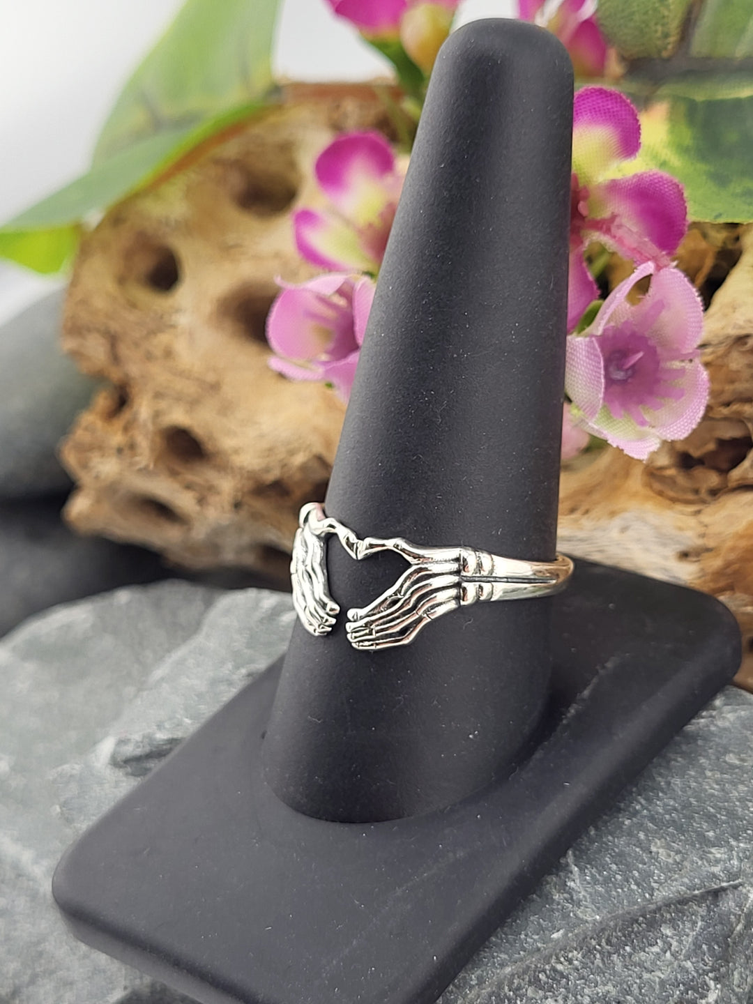 Sterling Skeleton Hand Heart Ring Size 10