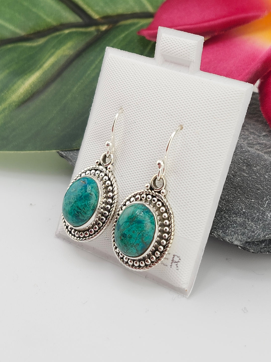 Chrysocolla Oval Dangle Earrings