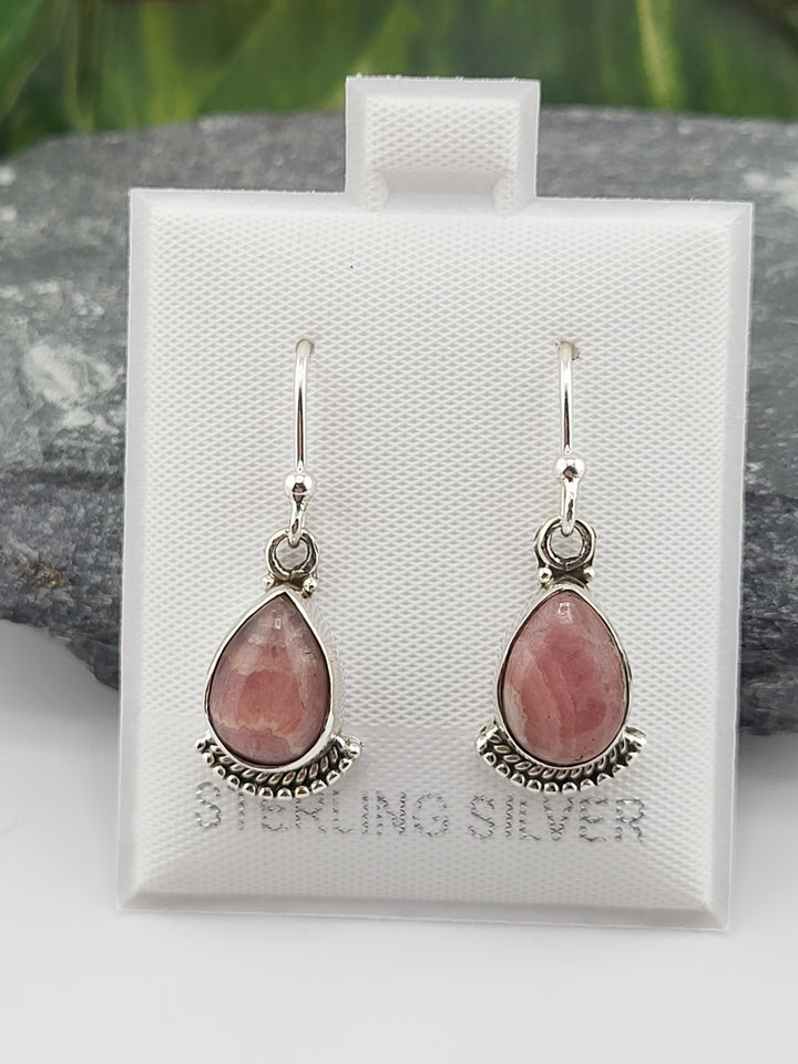 Rhodochrosite Teardrop Dangle Earrings