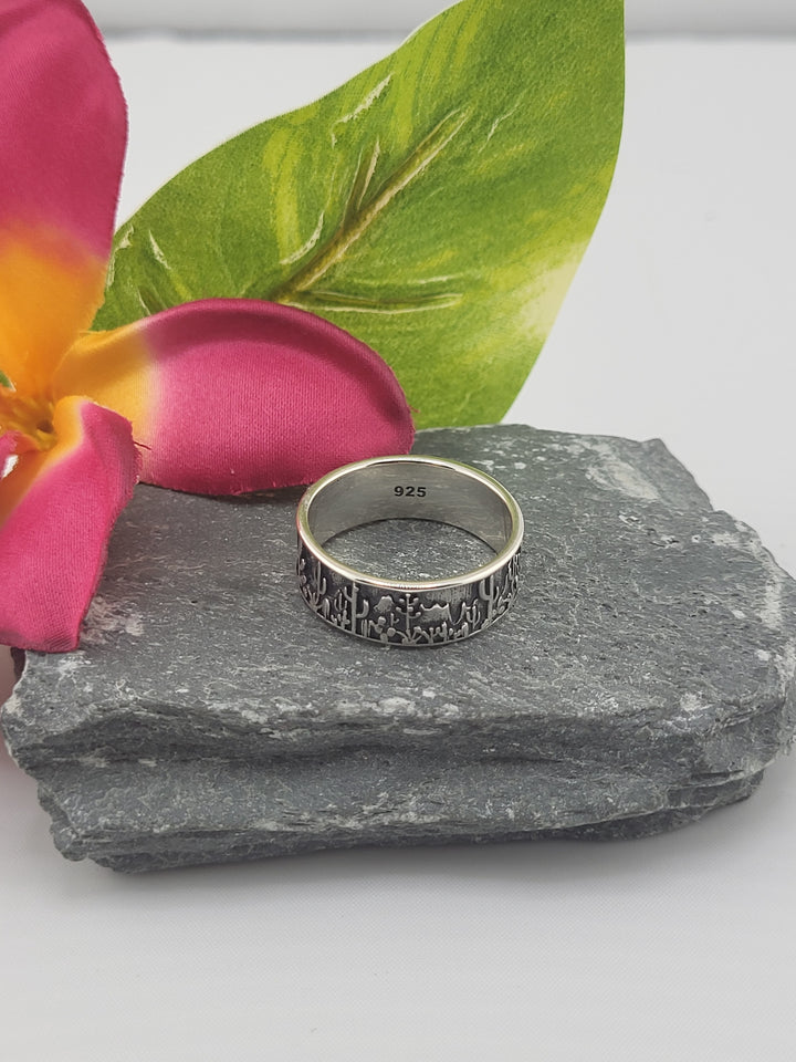 Silver Desert Scene Ring