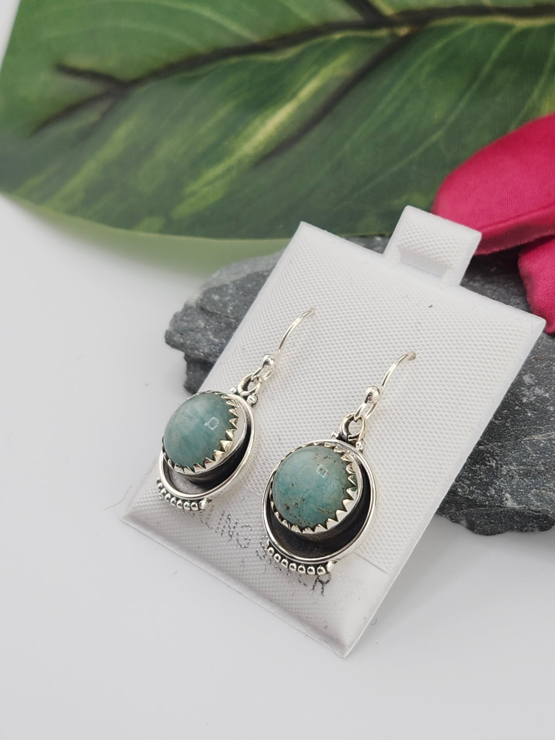 Amazonite Round Dangle Earrings