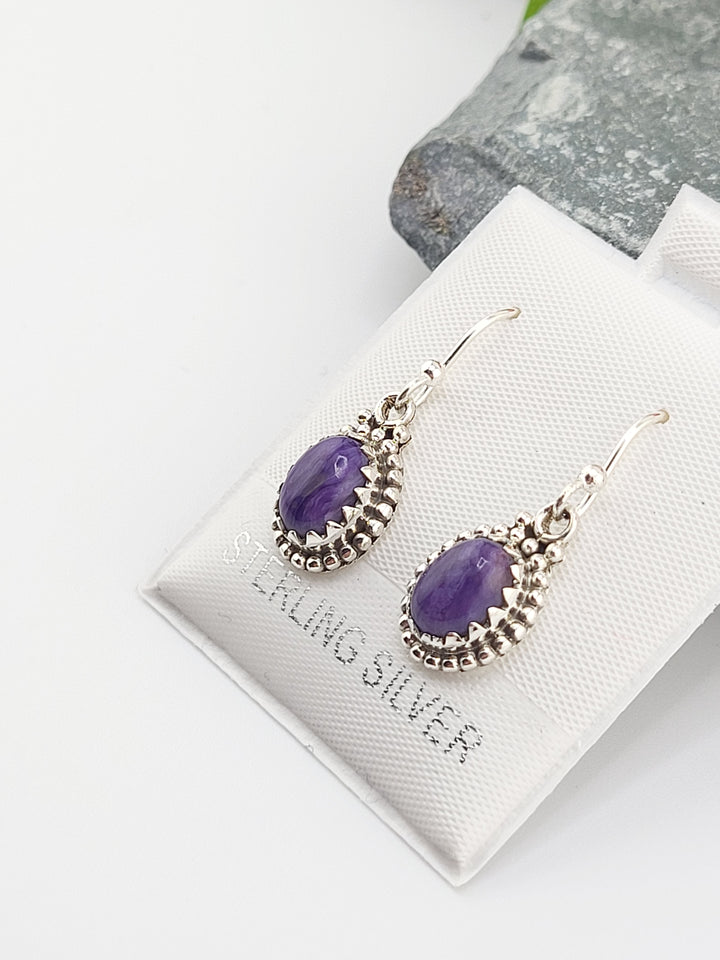 Charoite Oval Dangle Earrings