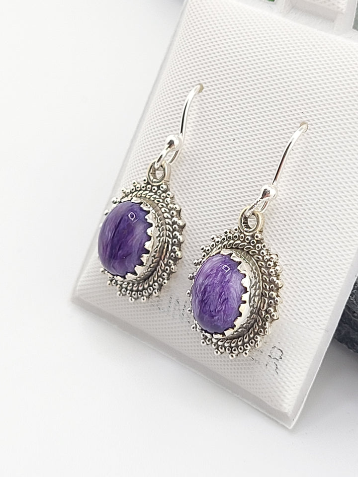 Charoite Oval Dangle Earrings