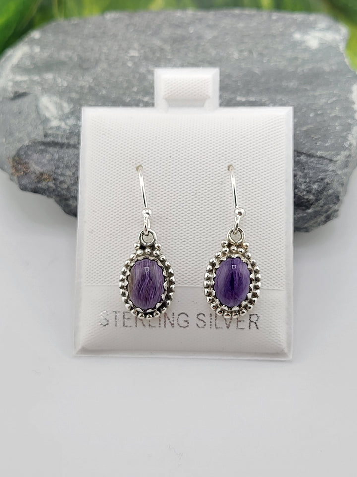 Charoite Oval Dangle Earrings