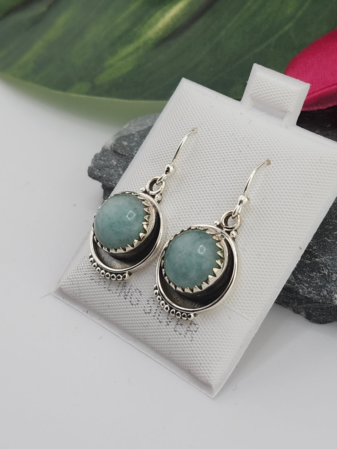 Amazonite Round Dangle Earrings