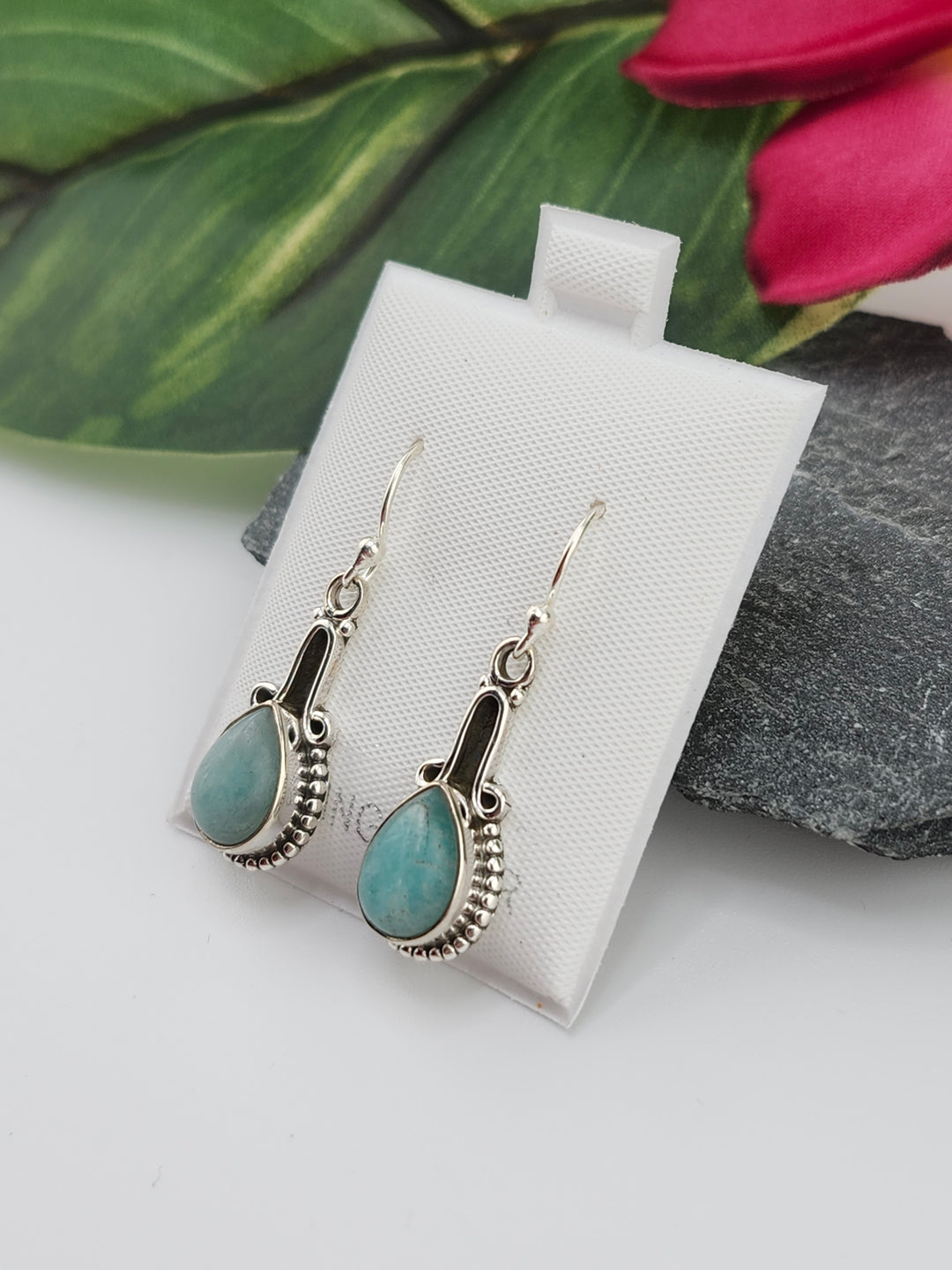 Amazonite Teardrop Dangle Earrings