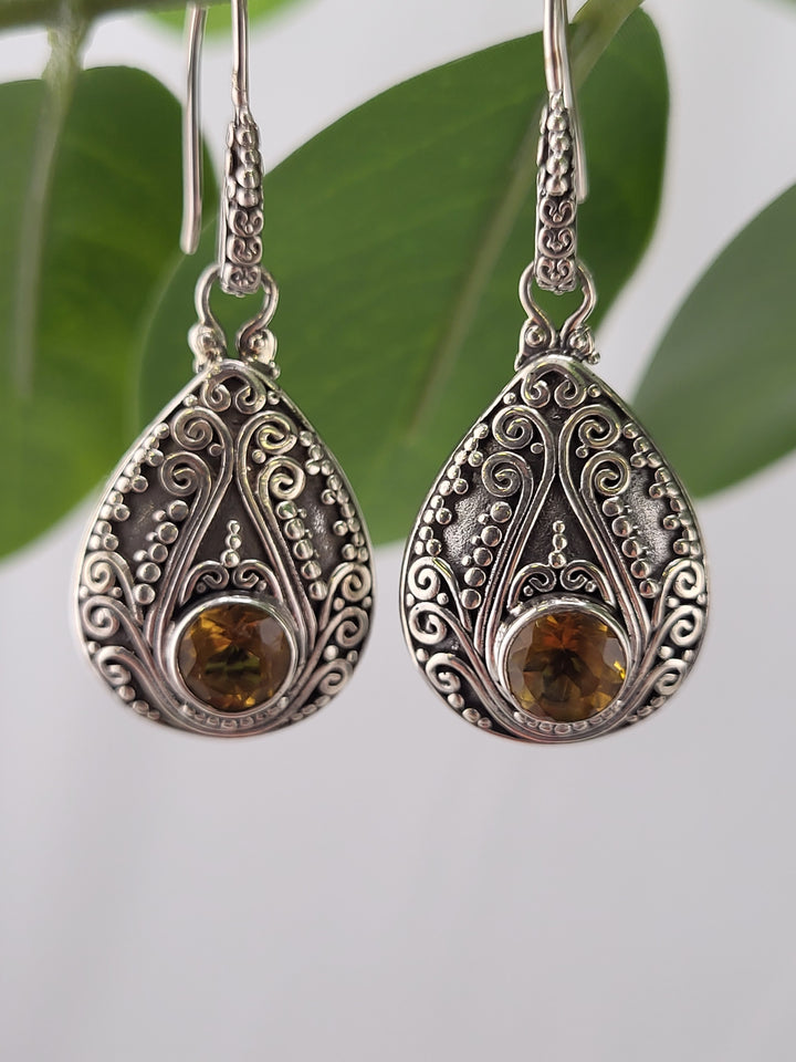 Bali Citrine Dangle Earrings