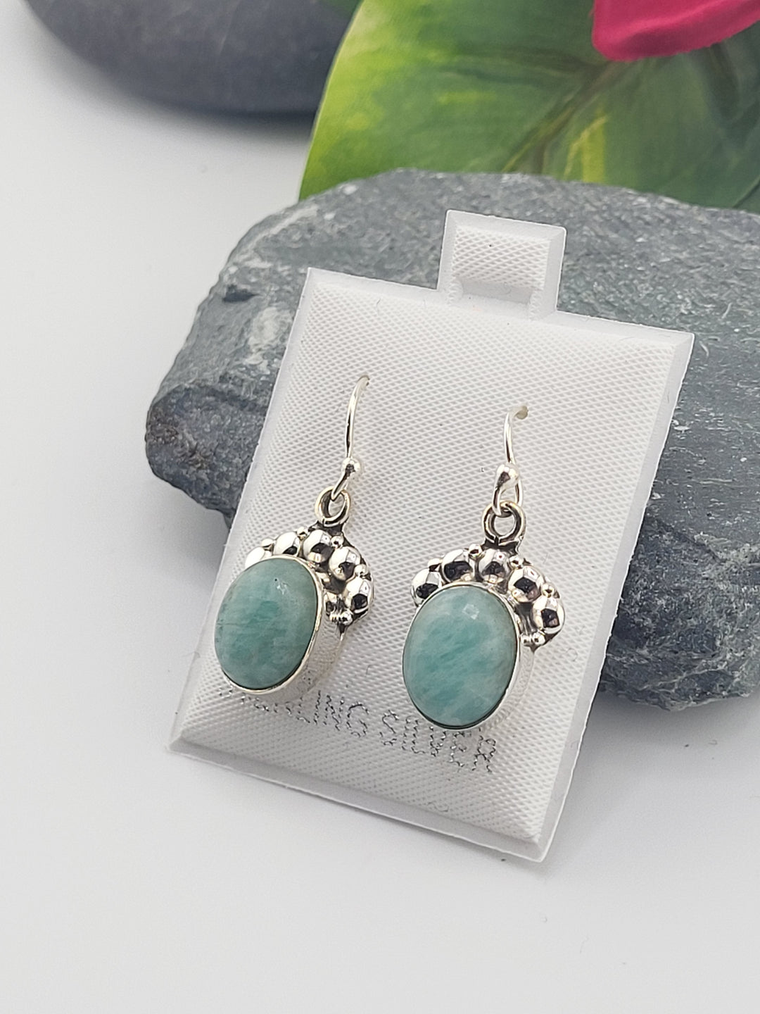 Amazonite Oval Dangle Earrings