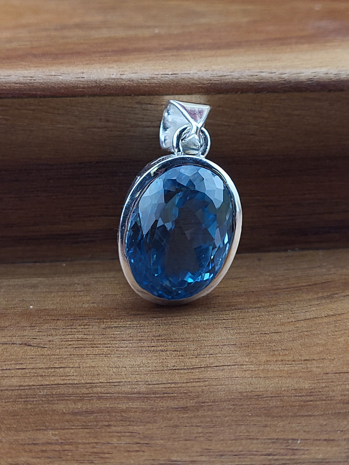 925 Sterling Silver Sky Topaz Pendant