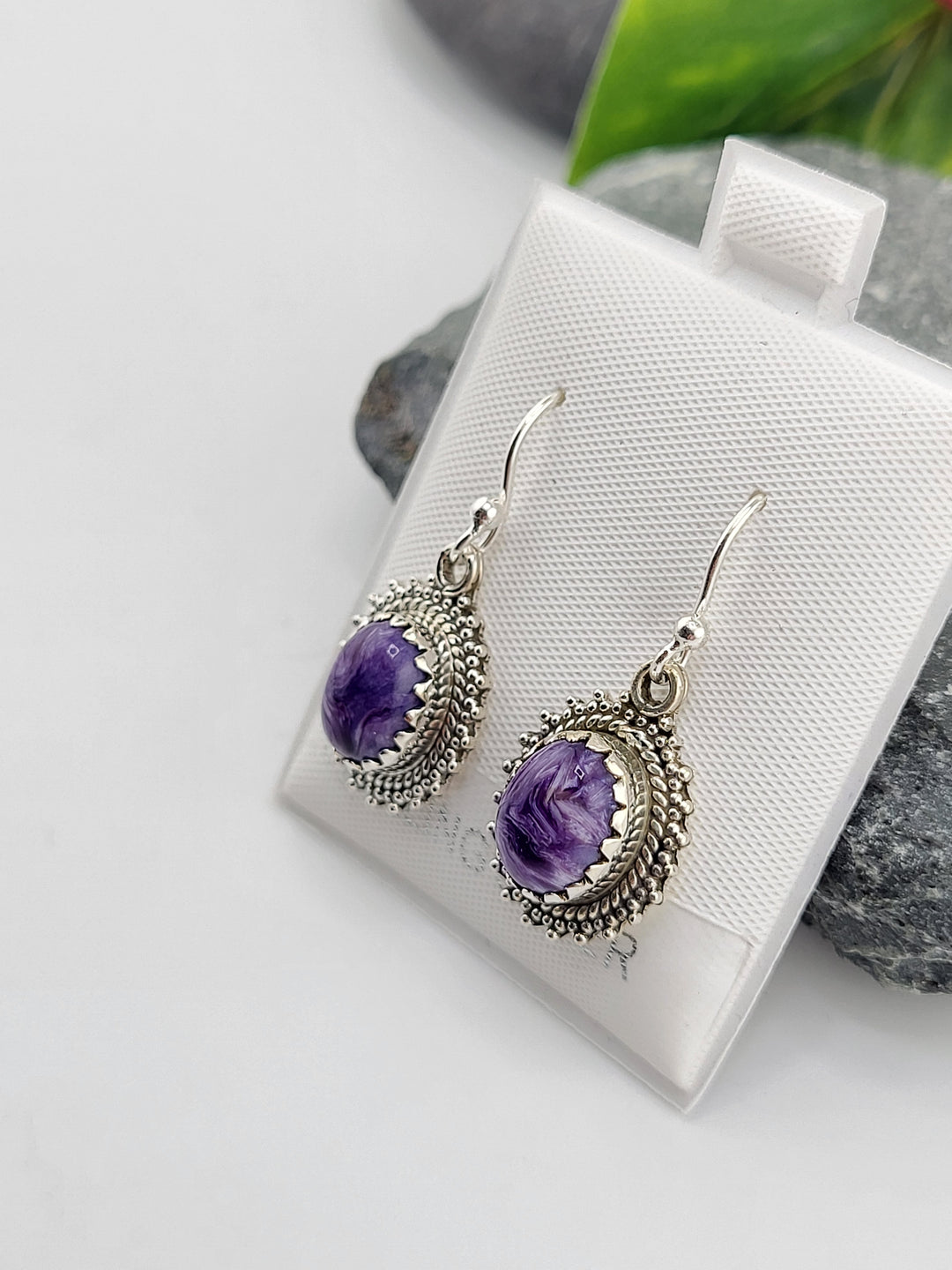 Charoite Oval Dangle Earrings