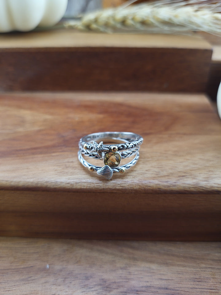 3 Band Citrine Stacker Ring