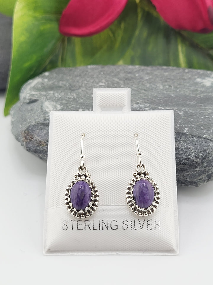 Charoite Oval Dangle Earrings