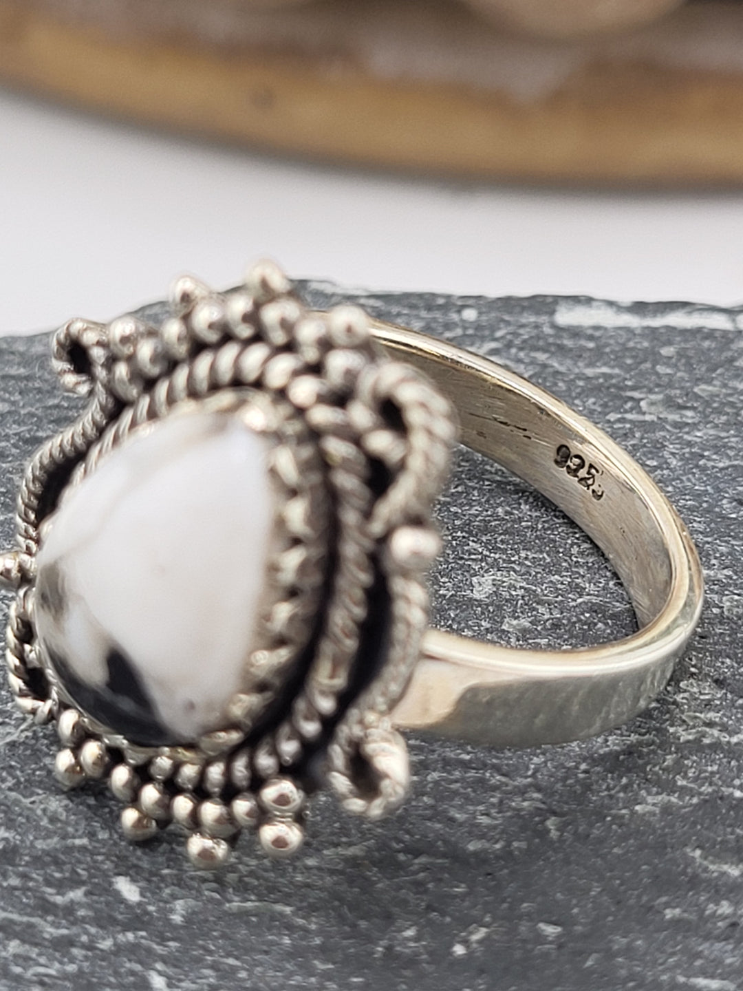 White Buffalo Oval Ring