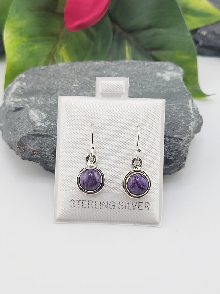 Charoite Round Dangle Earrings