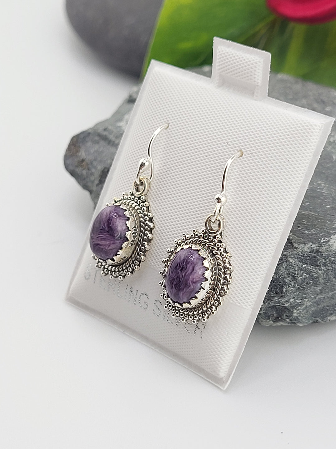 Charoite Oval Dangle Earrings