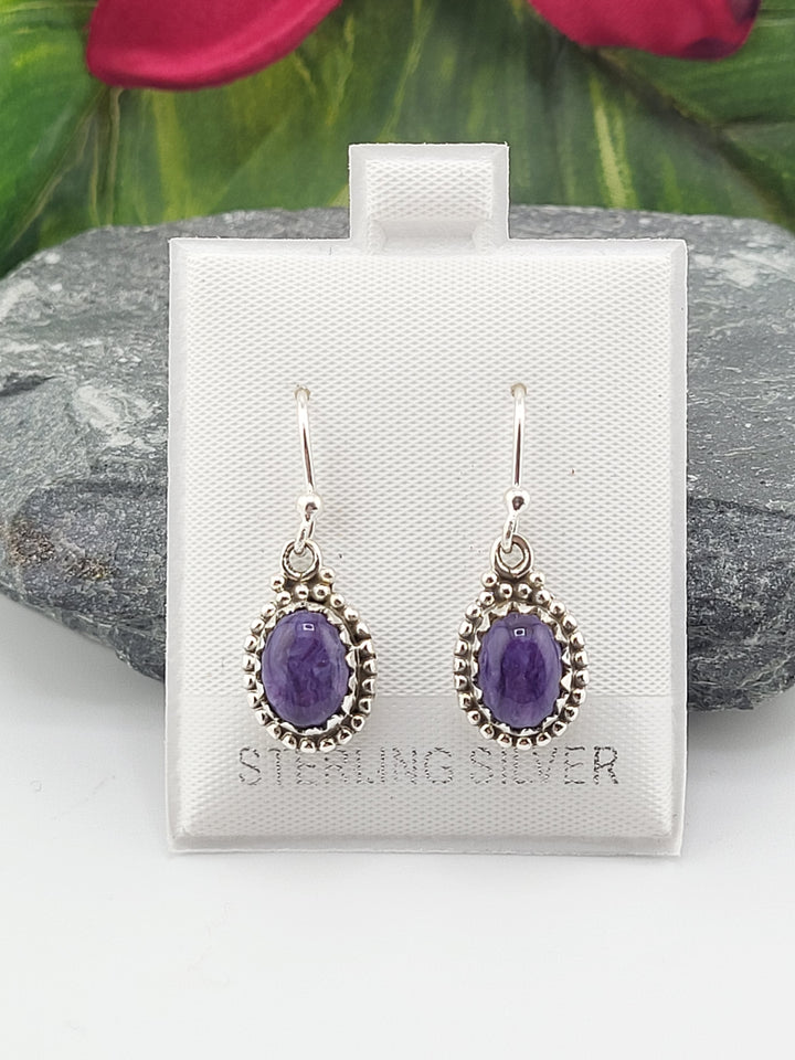 Charoite Oval Dangle Earrings