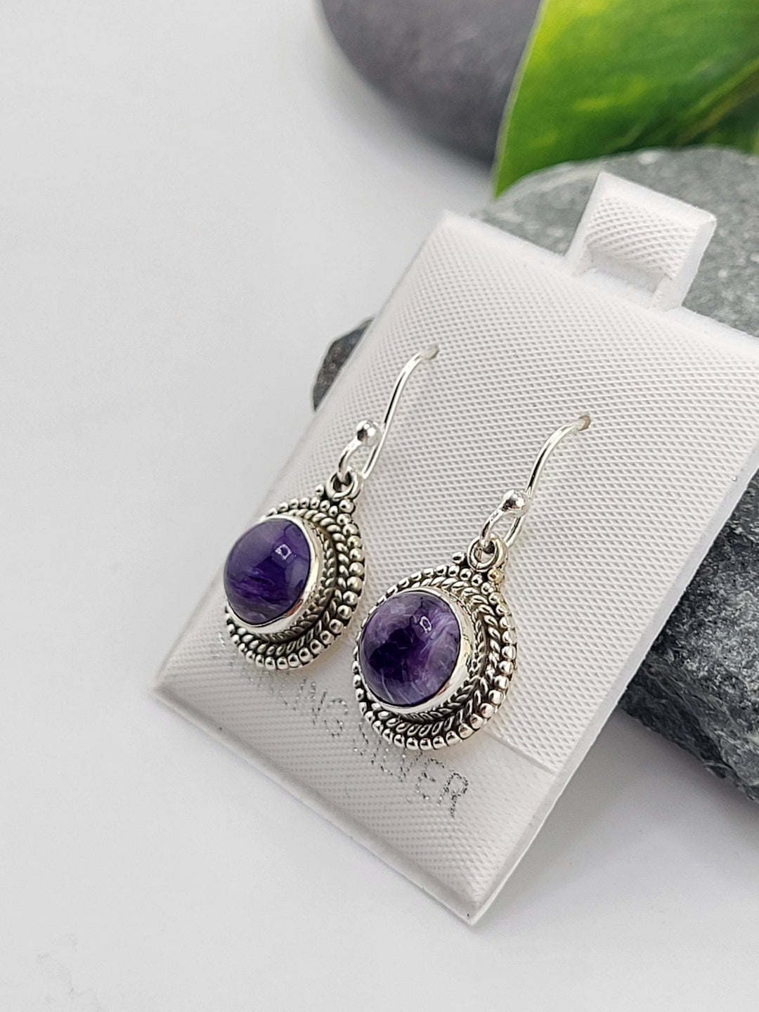 Charoite Round Dangle Earrings