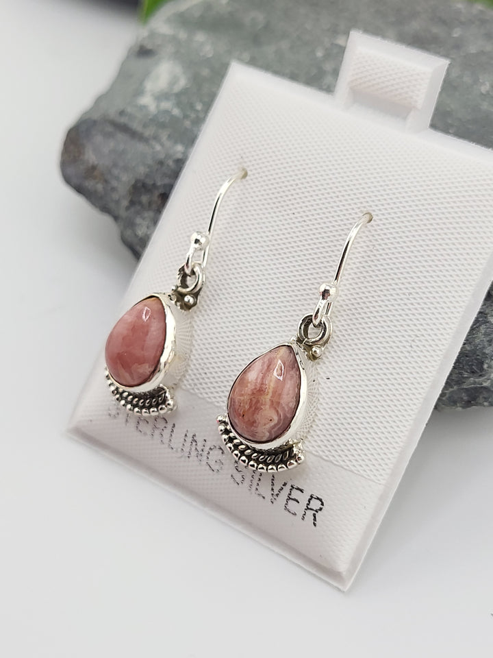 Rhodochrosite Teardrop Dangle Earrings