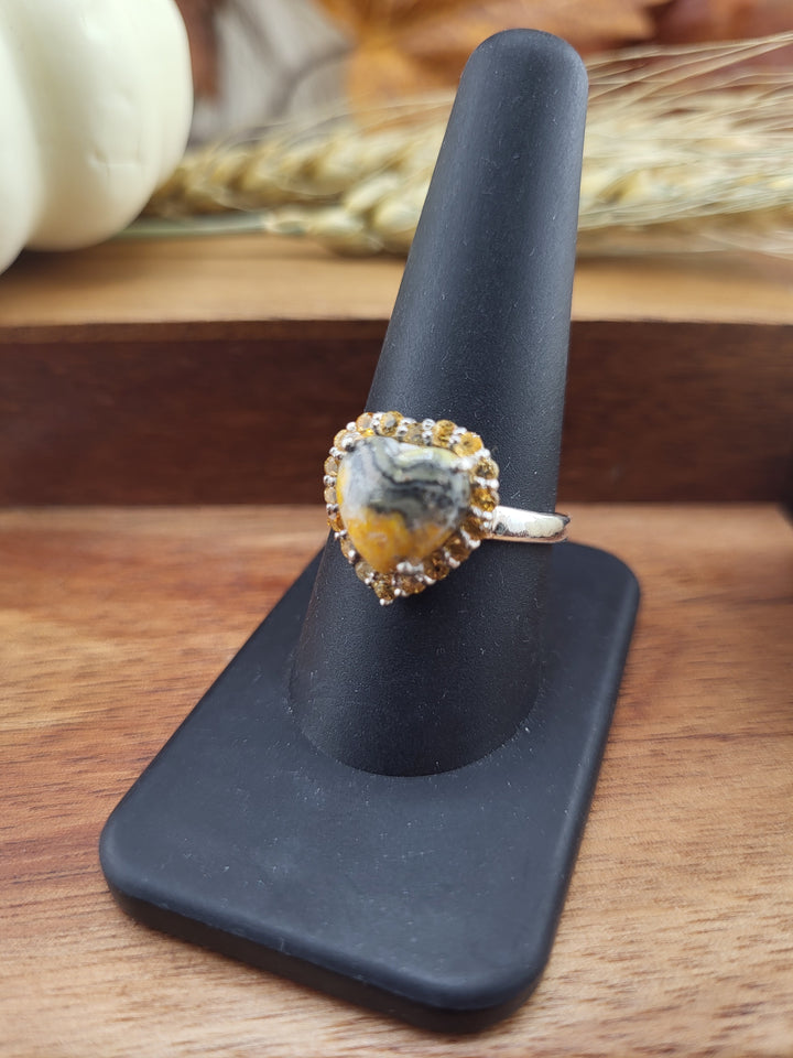 925 Sterling Silver Bumblebee Jasper w/Citrine Ring Size 9