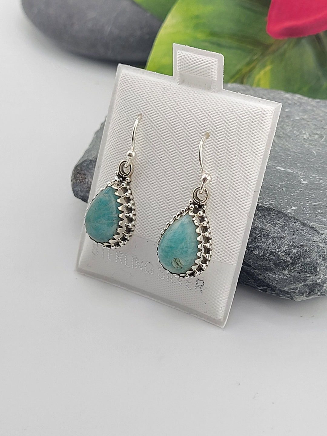 Amazonite Teardrop Dangle Earrings