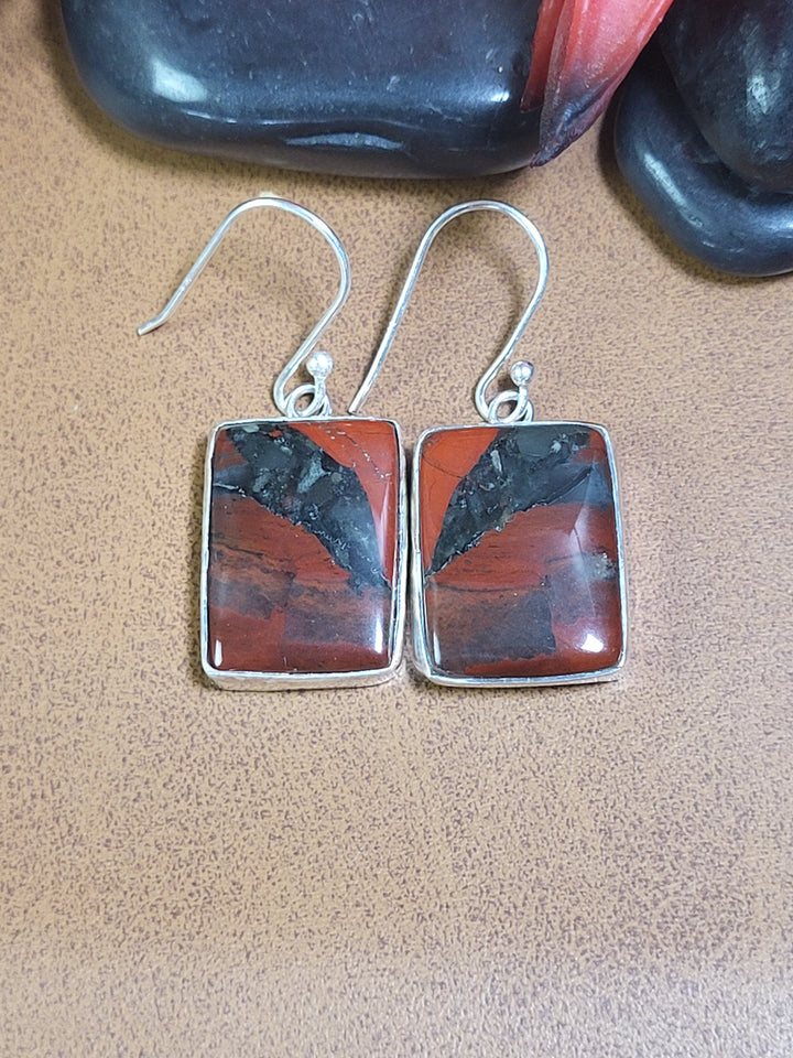 Natural Blood Stone Jasper Dangles 925 Sterling Silver