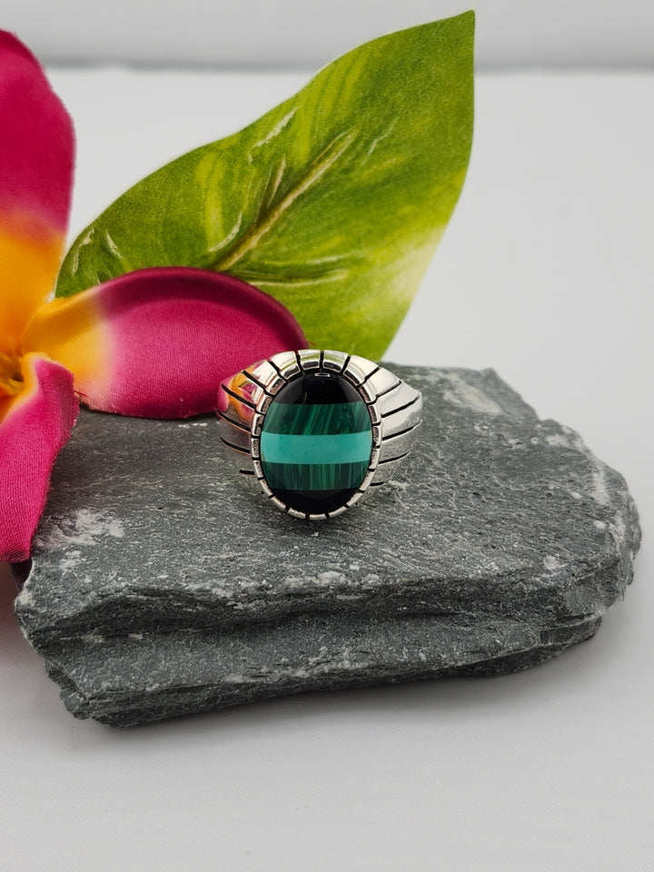 Black Onyx/Malachite/Turquoise Signet Ring