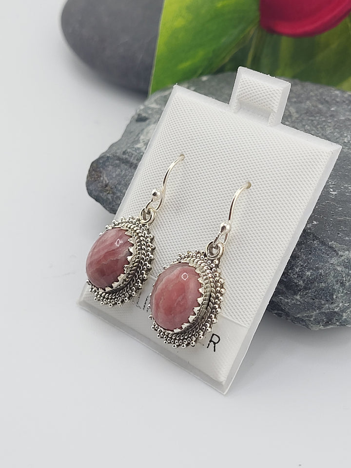 Rhodochrosite Oval Dangle Earrings