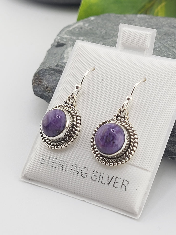 Charoite Round Dangle Earrings