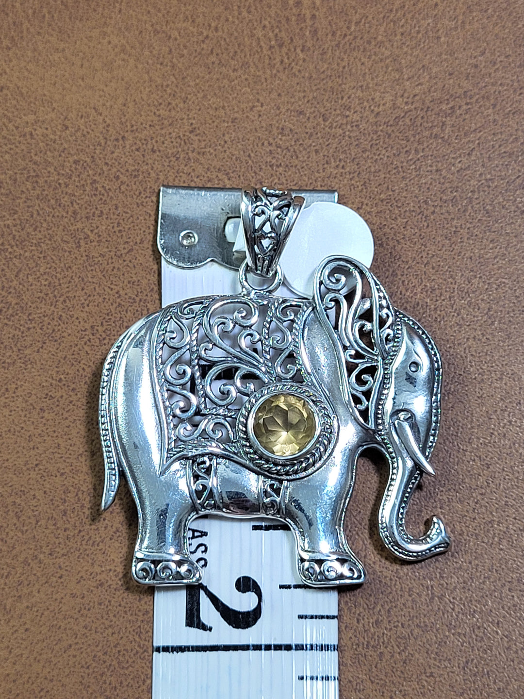 Natural Citrine Elephant Pendant 925 Sterling Silver